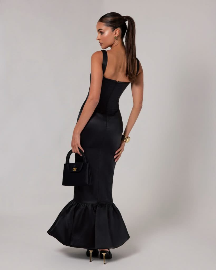 Black corset sheen maxi bubble dress