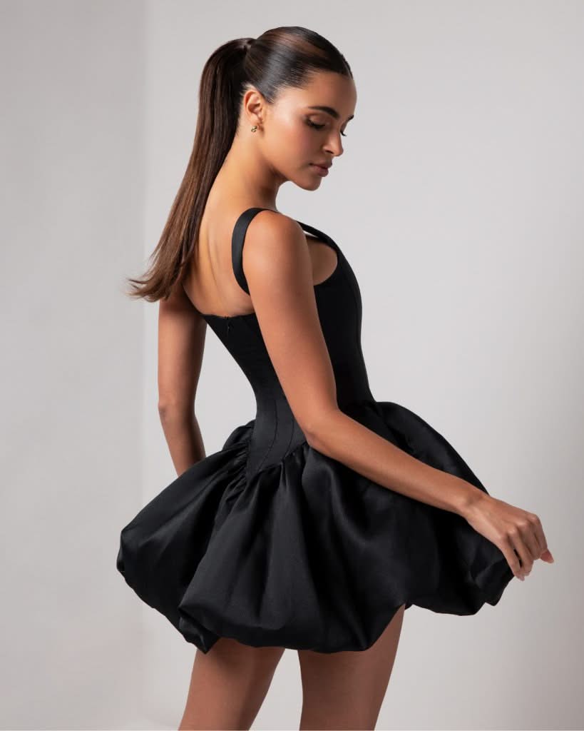 Black corset sheen mini bubble dress