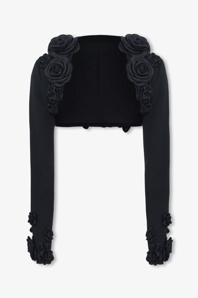 Black crepe flower embellished bolero