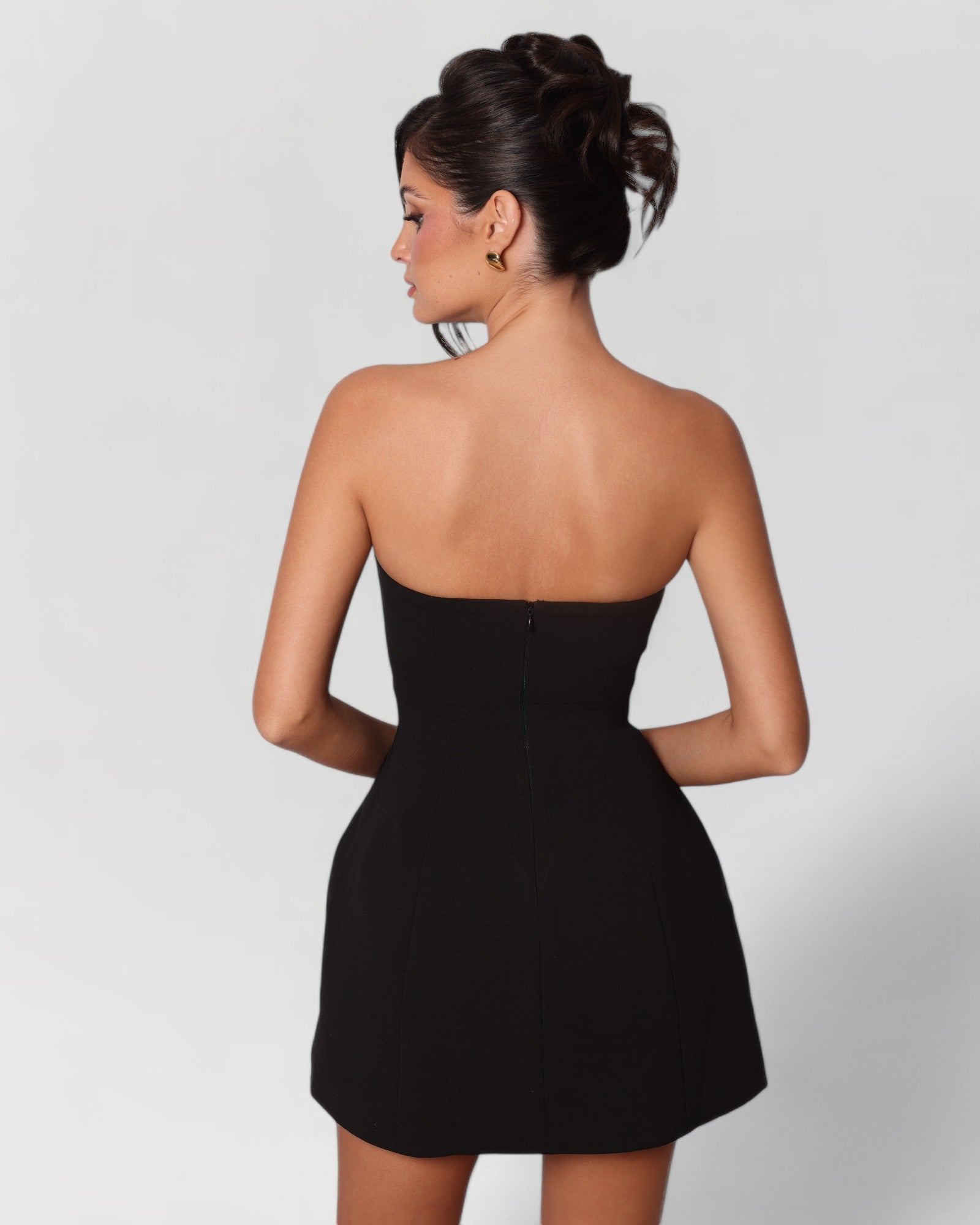 Black crystal button a-line mini dress