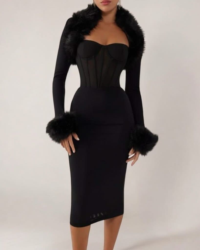 Black faux fur bolero