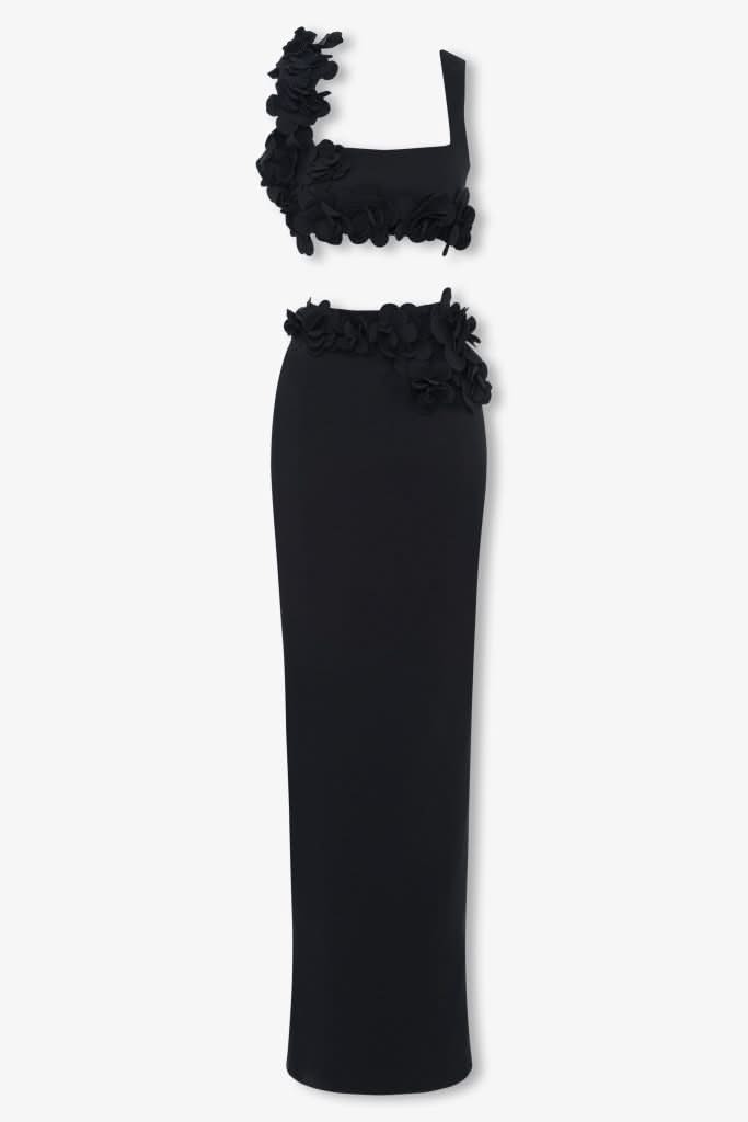 Black petal maxi skirt