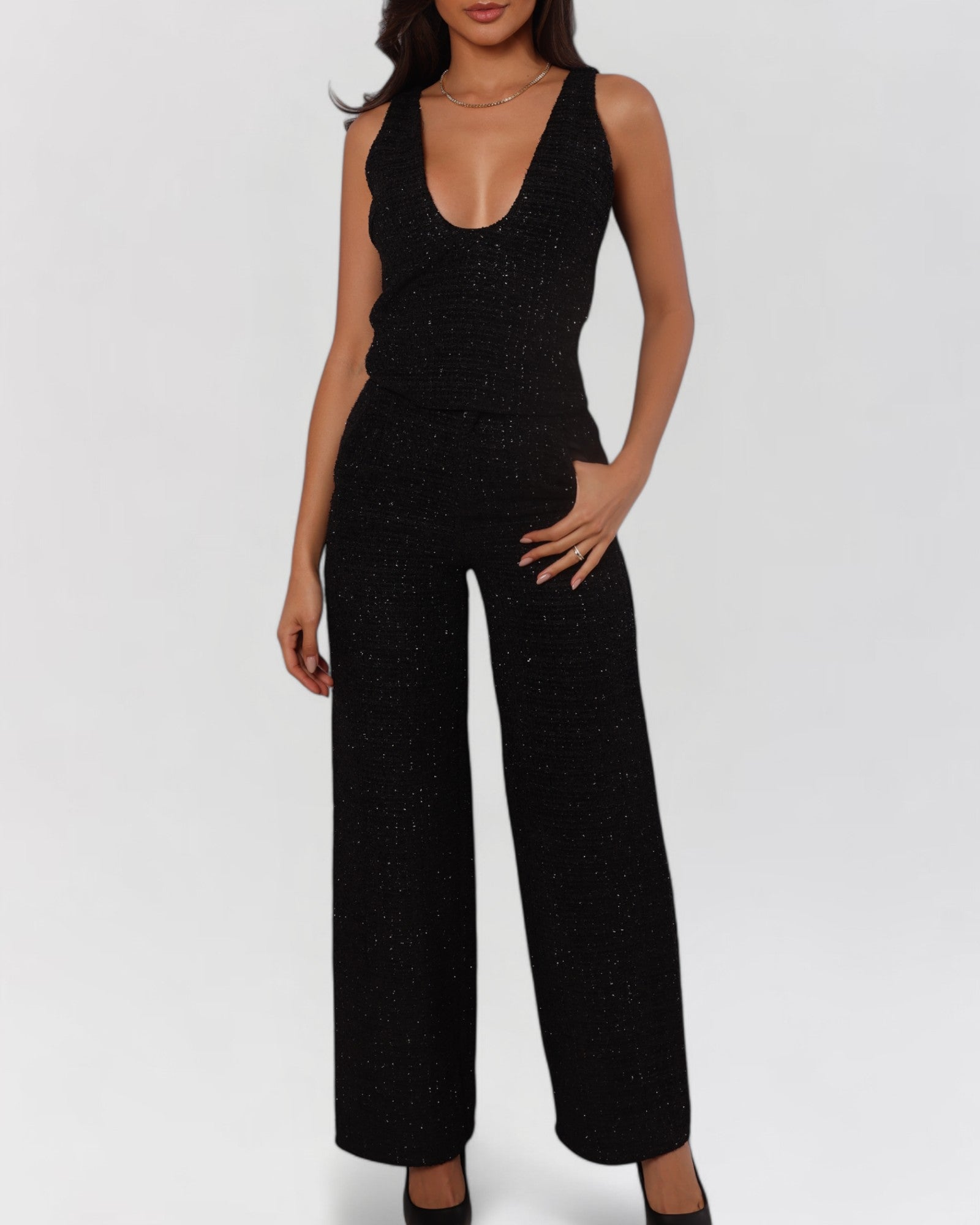 Black tweed scoop neck tank top