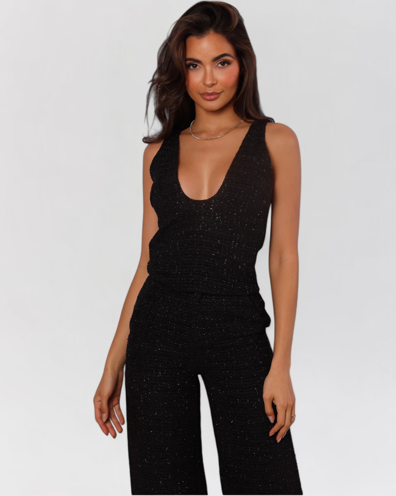 Black tweed scoop neck tank top