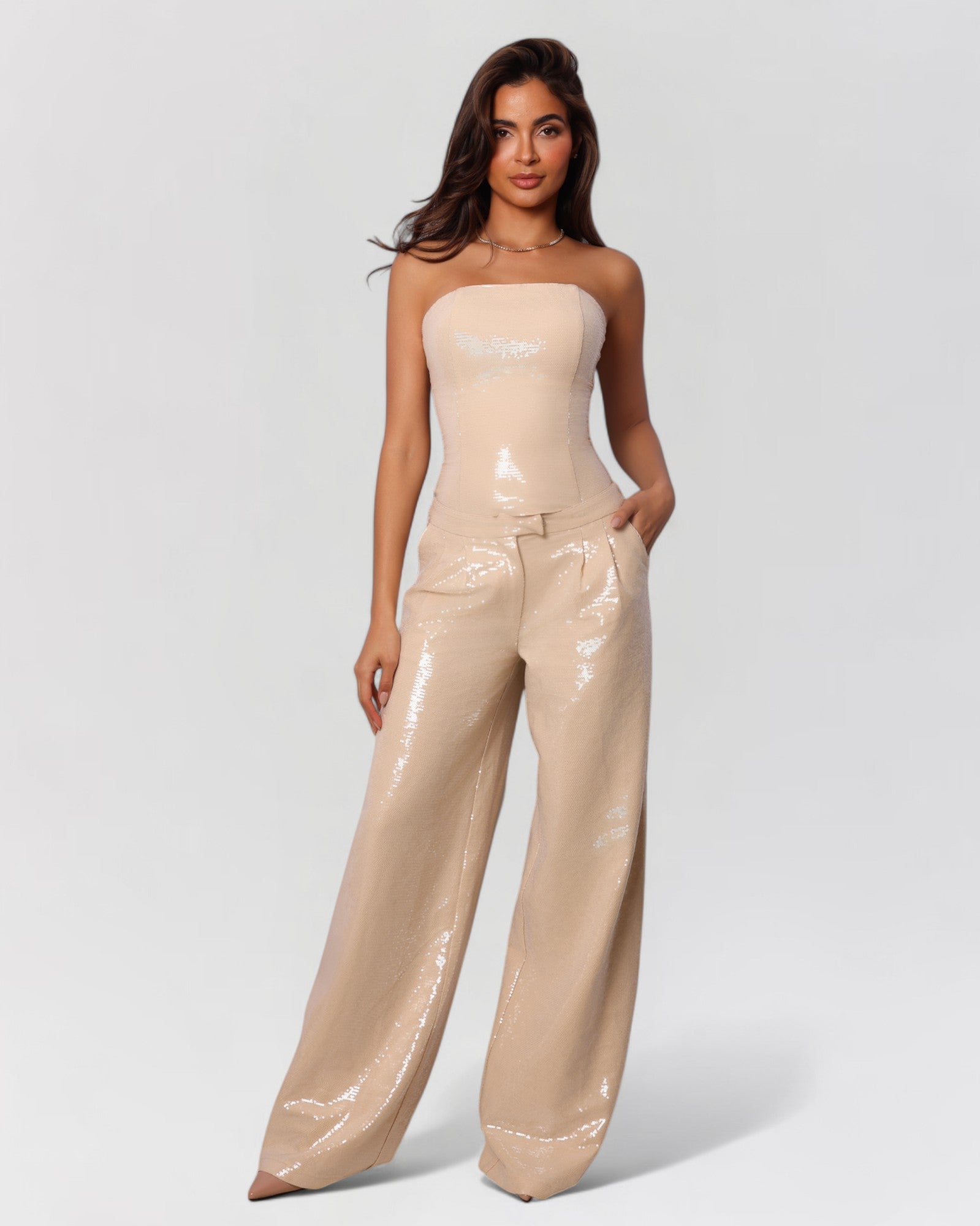 Nude sequin strapless tube top