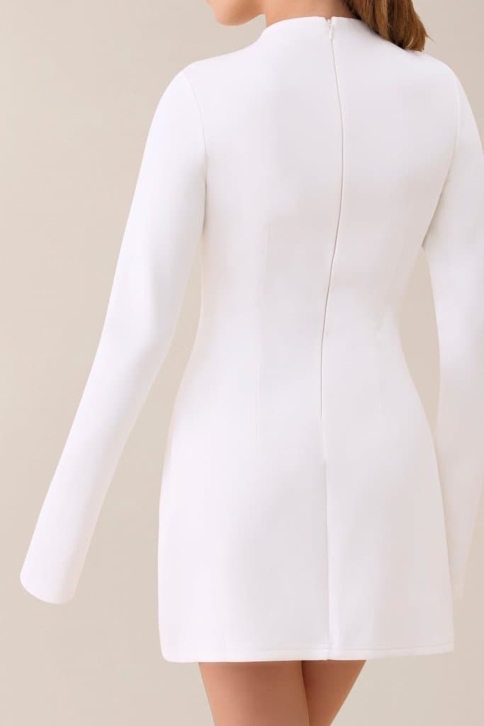 White long sleeve a line pocket mini dress