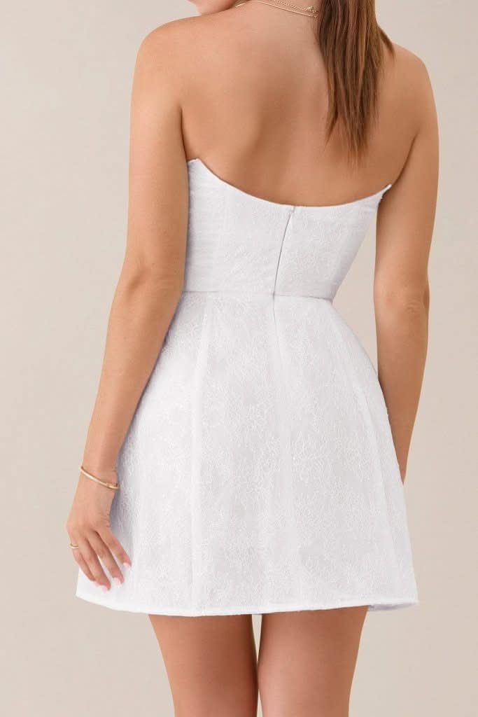 White strapless lace corset a-line mini dress
