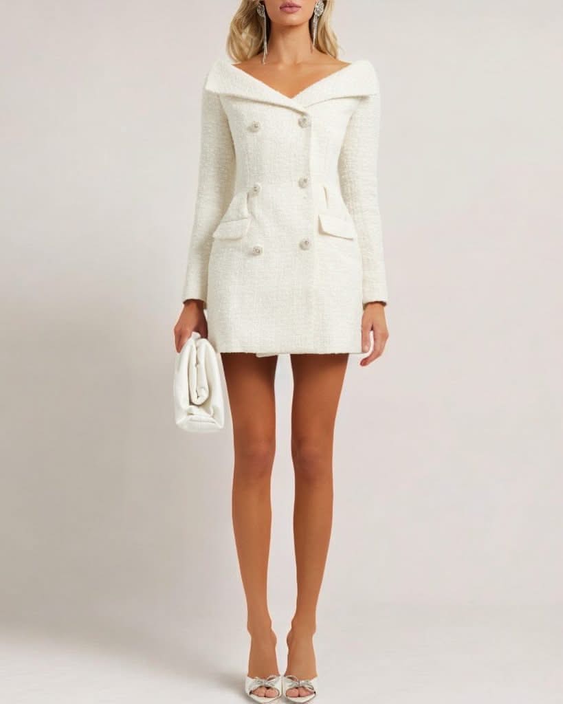 White tweed blazer dress