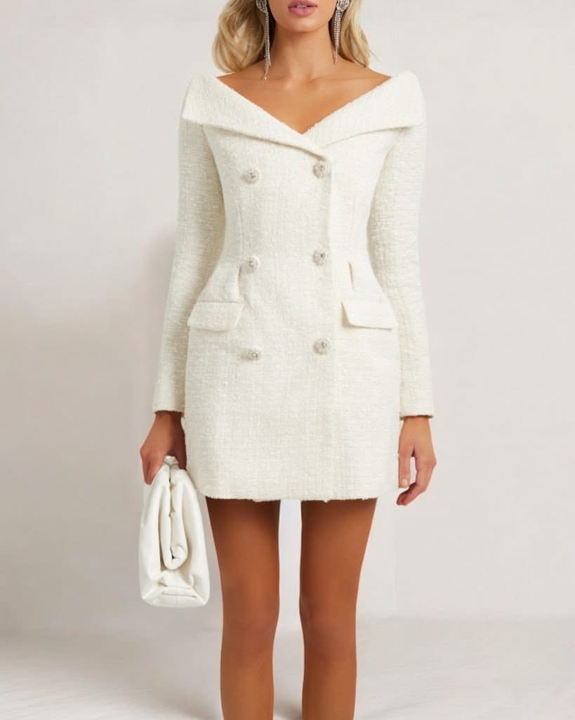 White tweed blazer dress