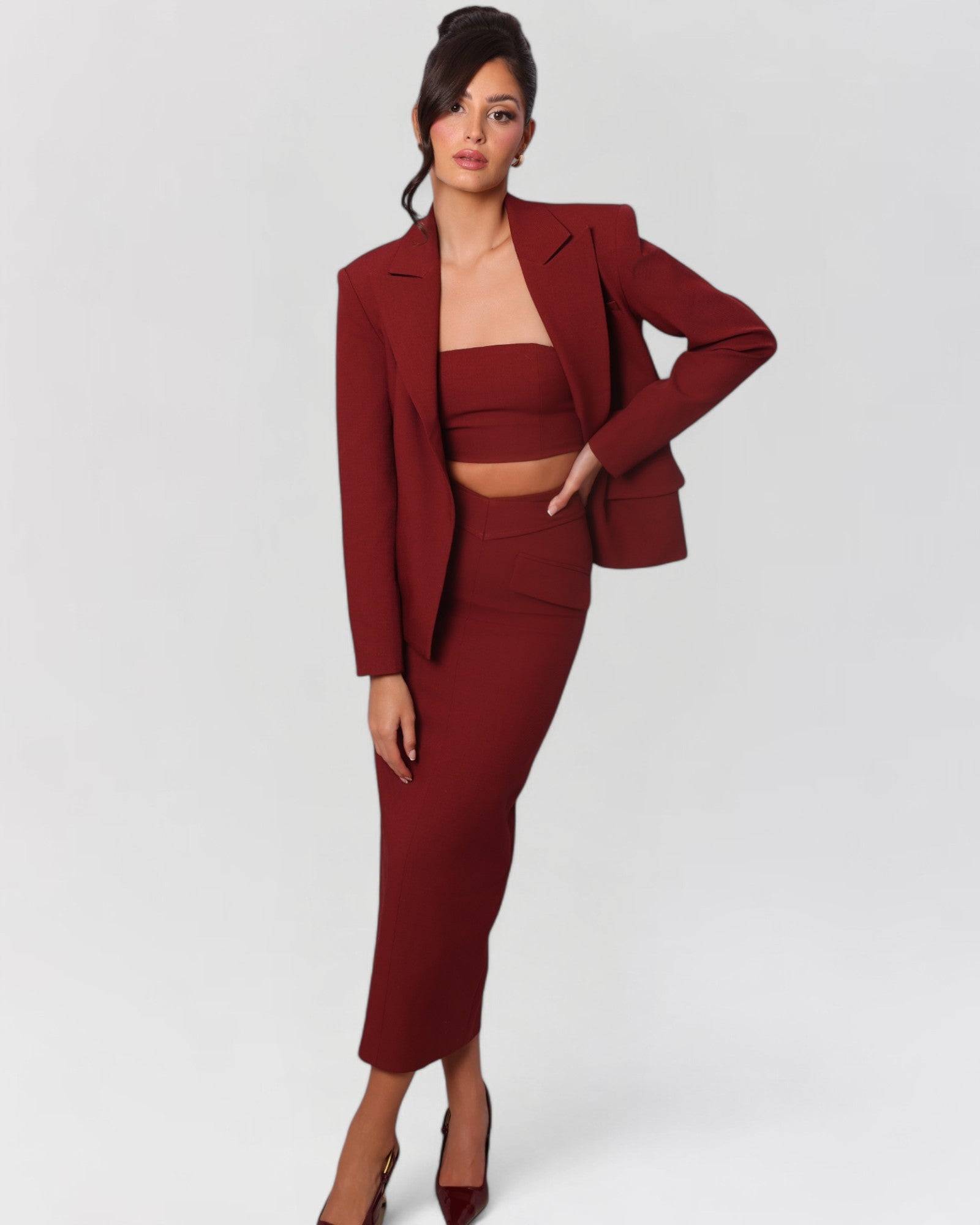 Wine red blazer jacket