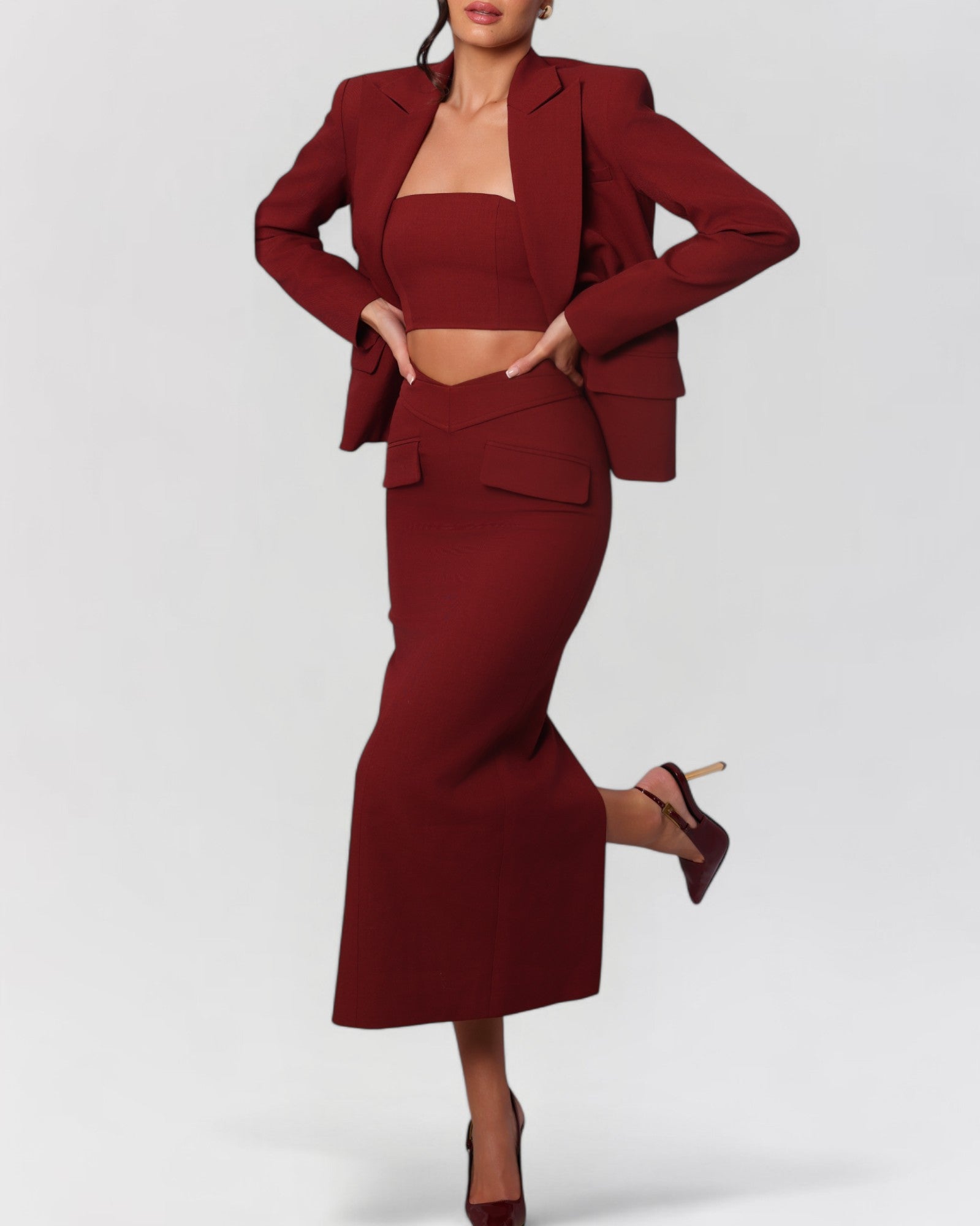 Wine red midi skirt