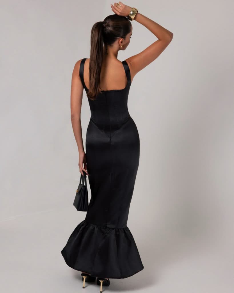 Black corset sheen maxi bubble dress