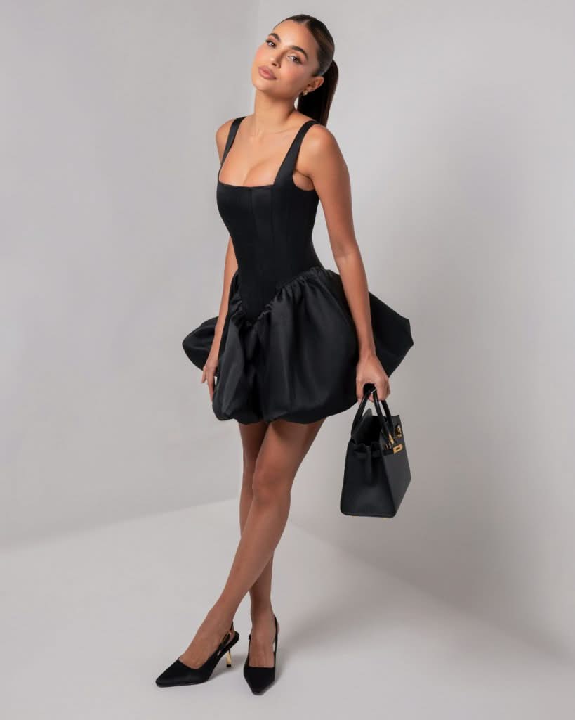 Black corset sheen mini bubble dress