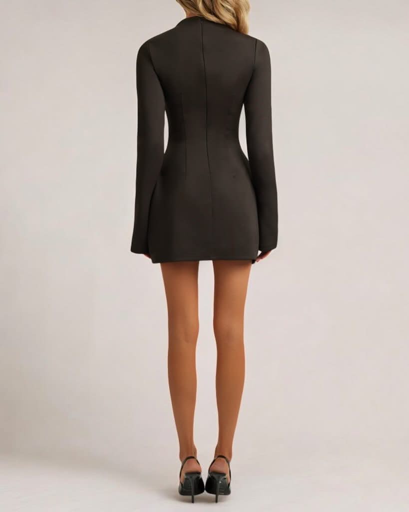 Black long sleeve a line pocket mini dress