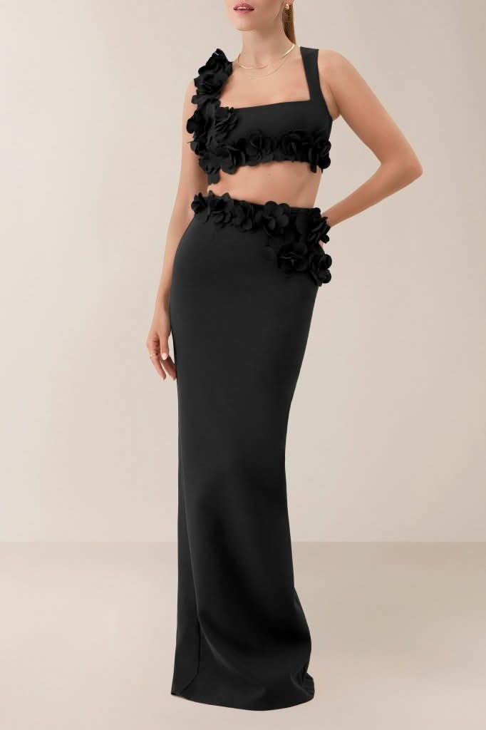 Black petal maxi skirt
