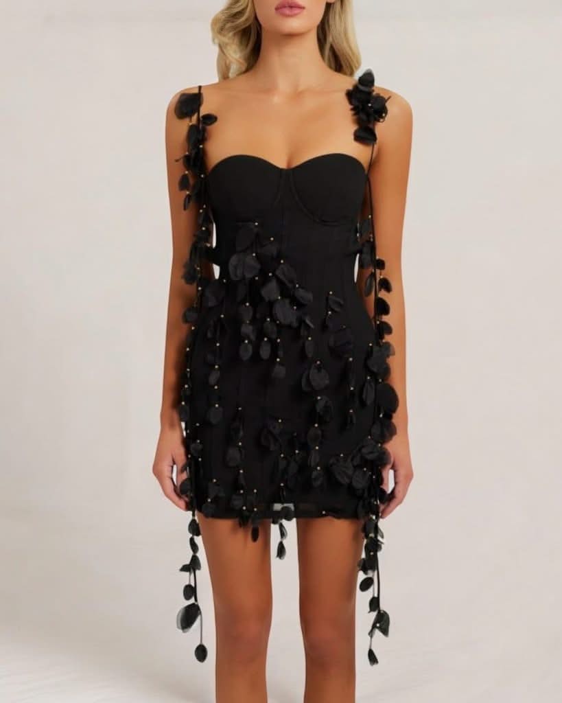 Black petal mini dress