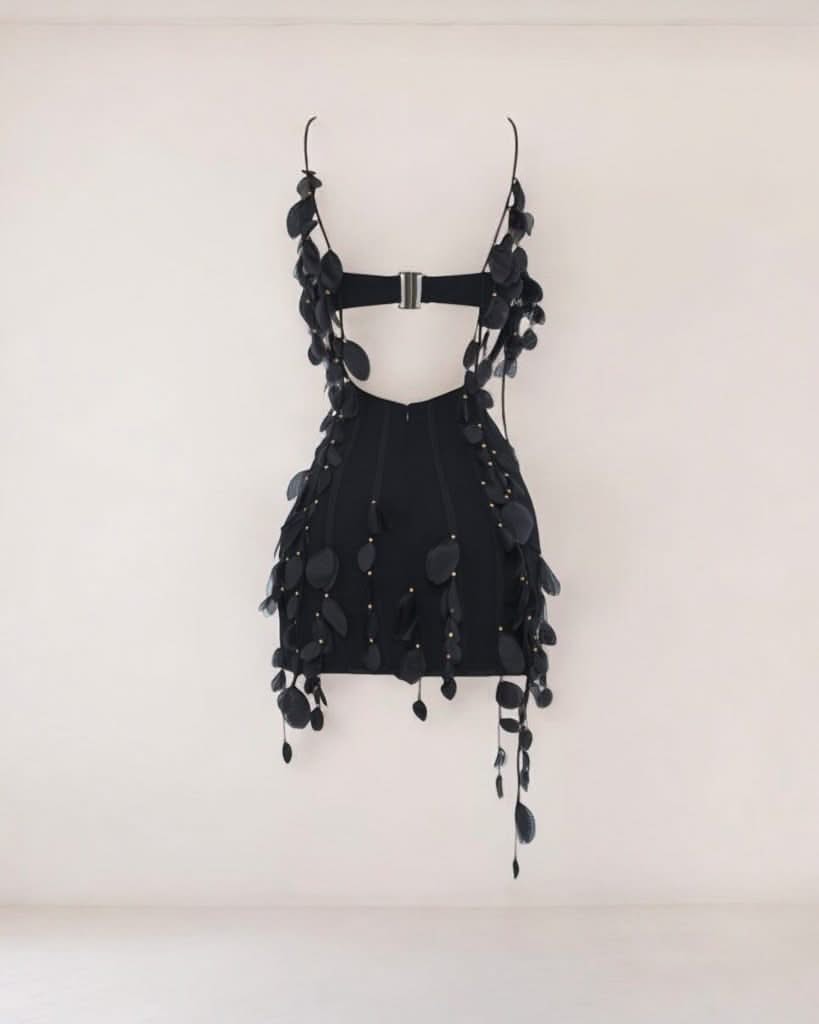 Black petal mini dress