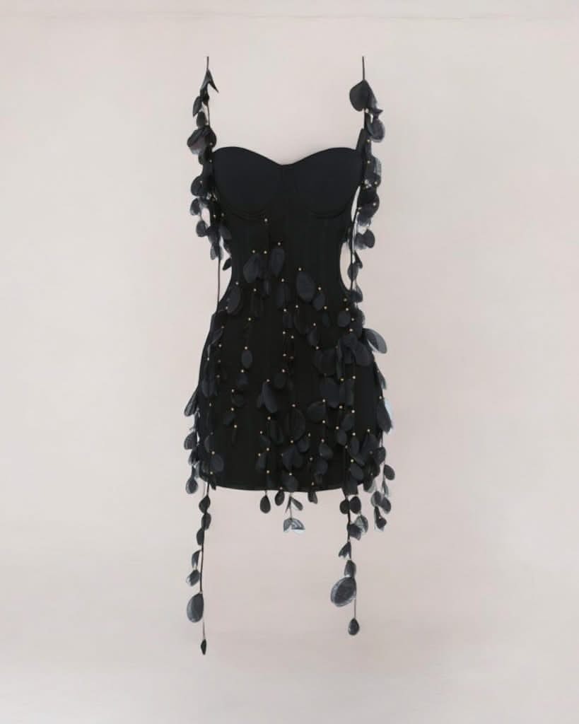 Black petal mini dress