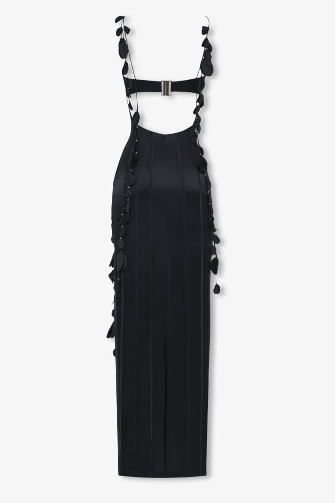 Black silk petal maxi dress