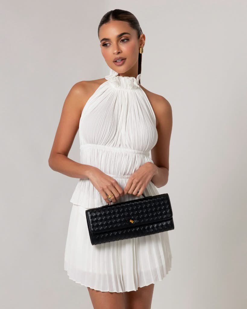 Cream pleated mini skirt