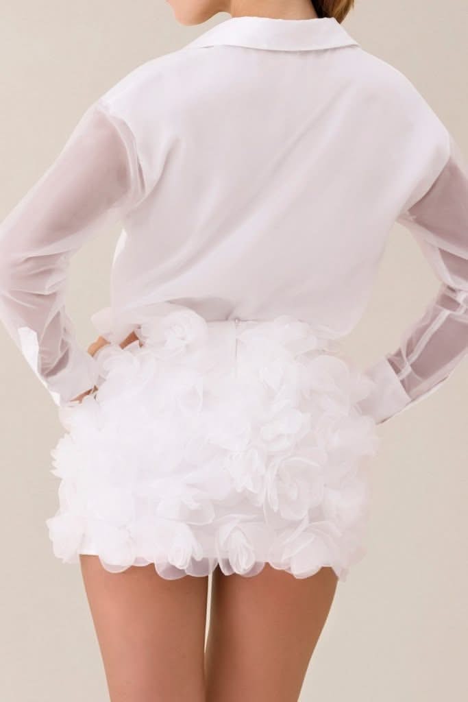 White chiffon button up long sleeve top