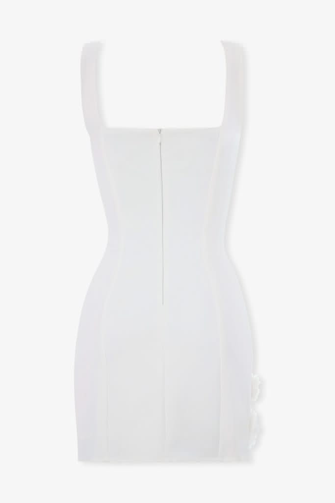 White crepe flower bodycon mini dress