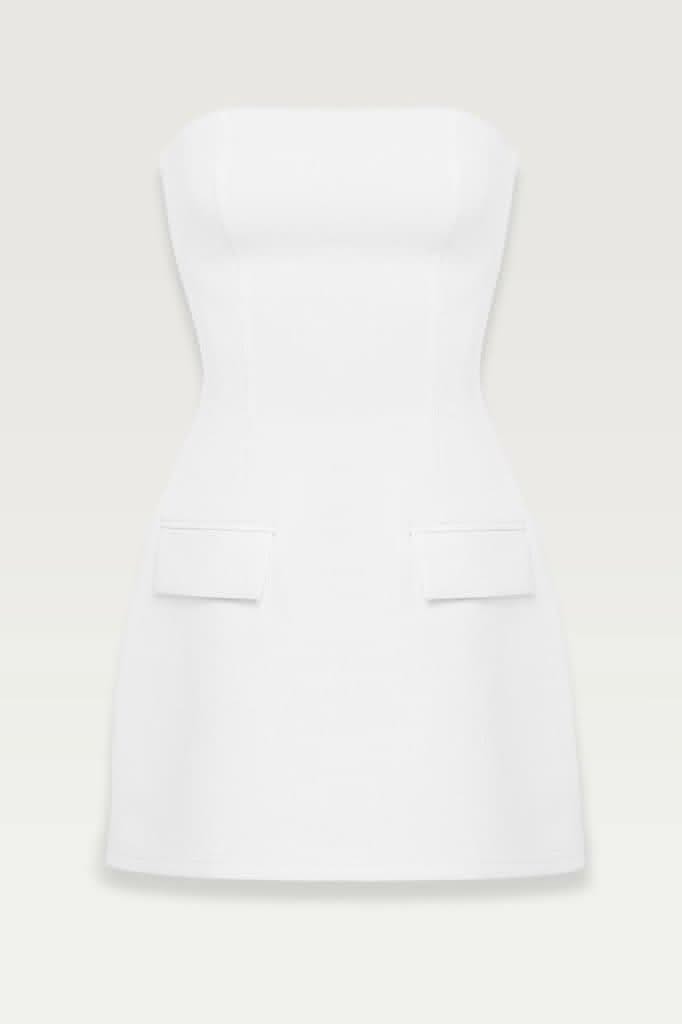 White strapless a line pocket mini dress