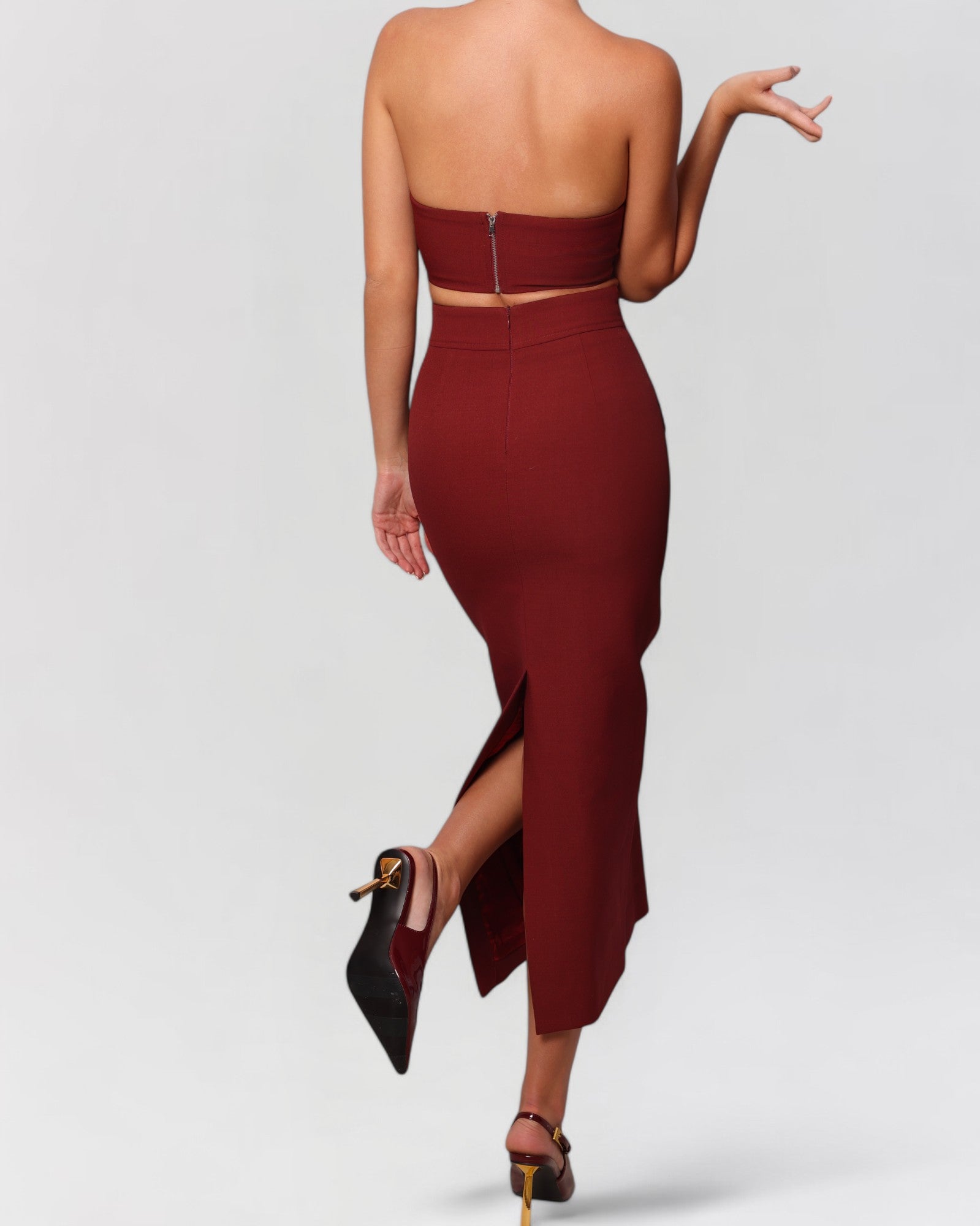 Wine red strapless crop top